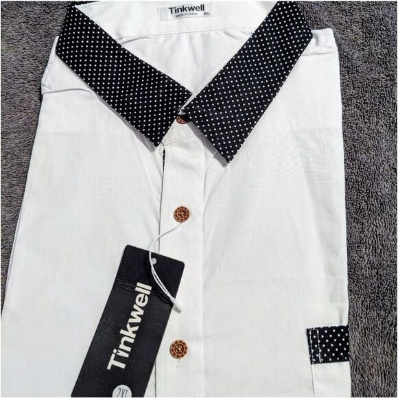 TINKWELL Shirt Men’s Long Sleeve Casual Button Up Slim Fit XL White Black NWT - Picture 6 of 10